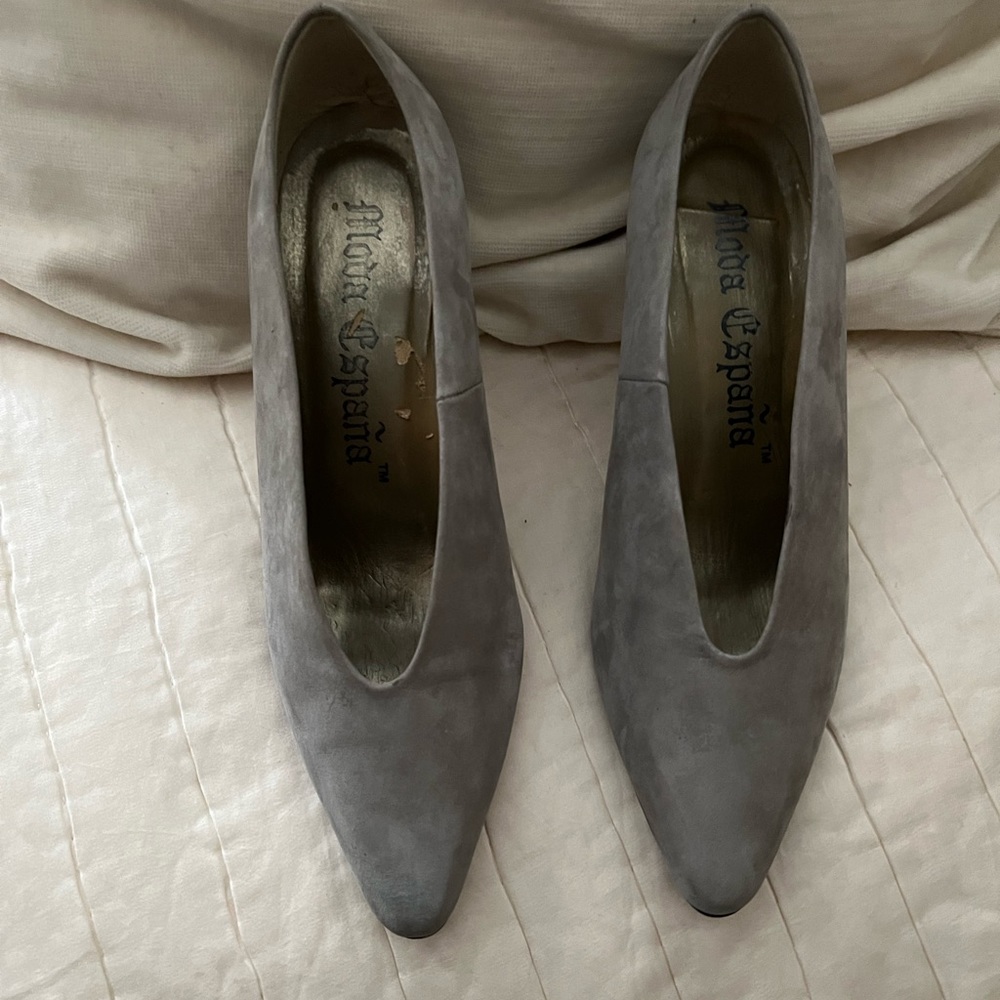 Gray suede pumps